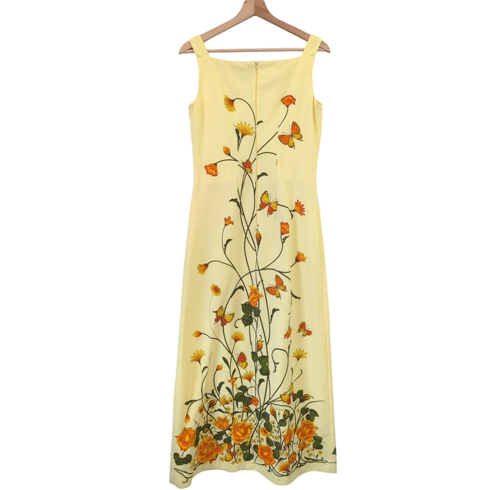Vintage Alfred Shaheen Yellow Floral Butterfly Maxi Dress 50s 70s Hawaii 12